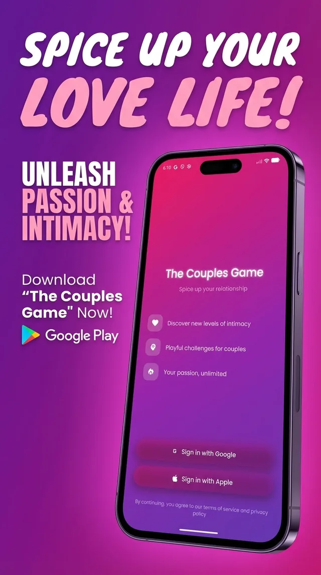 Pantalla de bienvenida de Couples Game — enciende tu vida en pareja